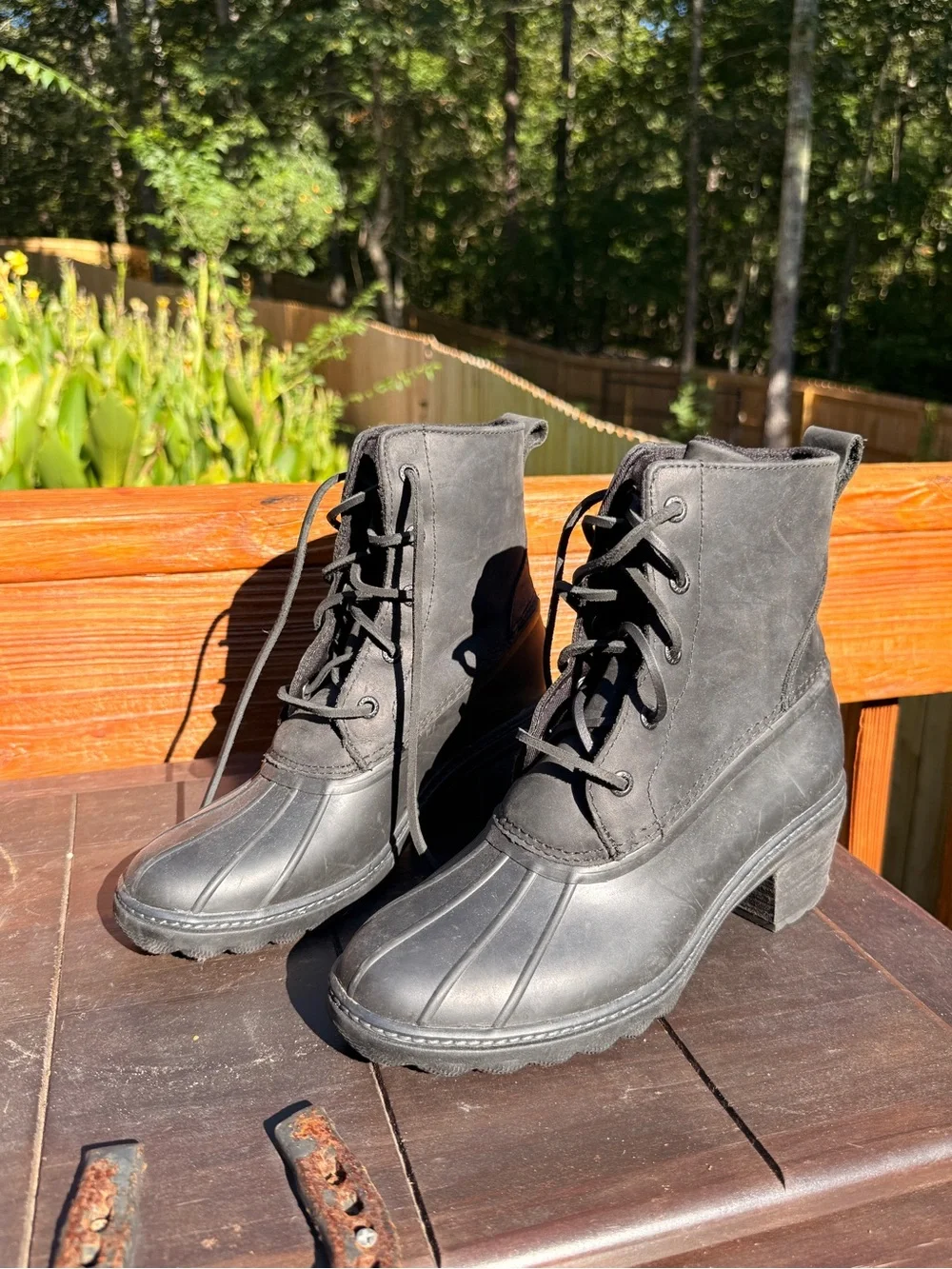Sperry Black Lace-Up Duck Boot Heels